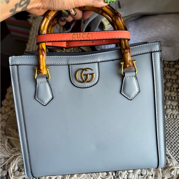 Gucci Blue Shoulder Bag with Bamboo Handles - Picture 1 of 12